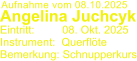 Aufnahme vom 08.10.2025  Angelina Juchcyk  Eintritt:         08. Okt. 2025 Instrument:  Querflte Bemerkung: Schnupperkurs